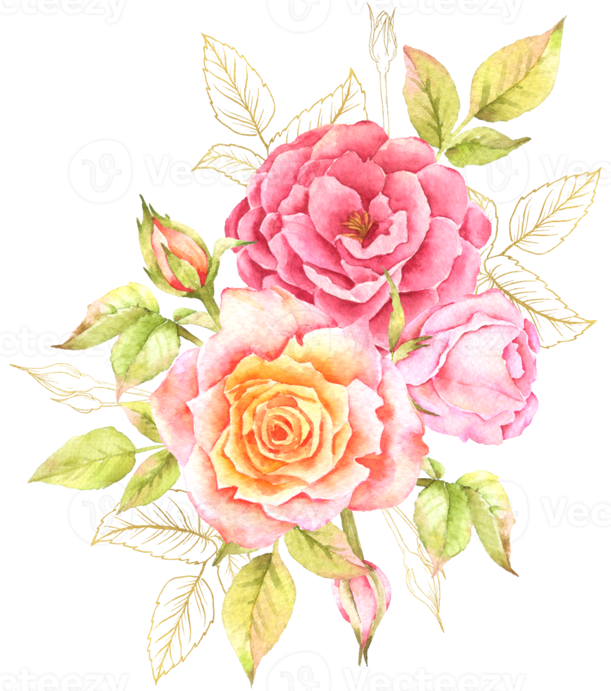Rose flower wreath and bouquet watercolor png