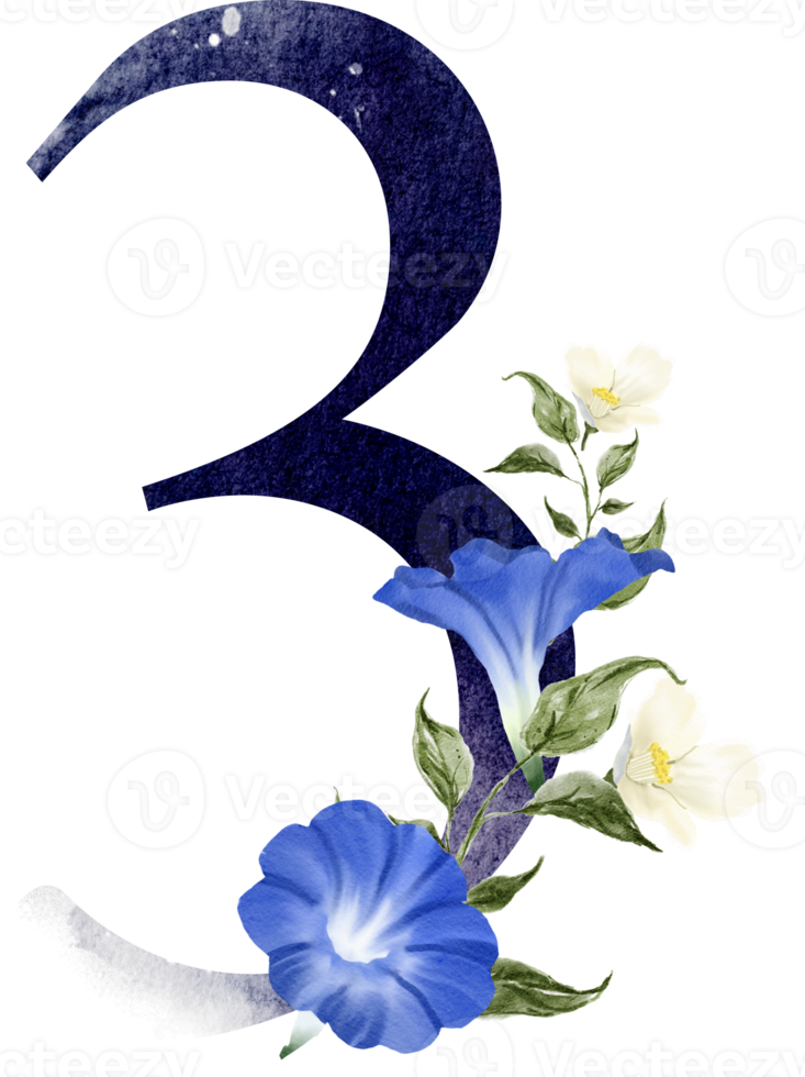 Alphabet and number flower watercolor wedding letter png