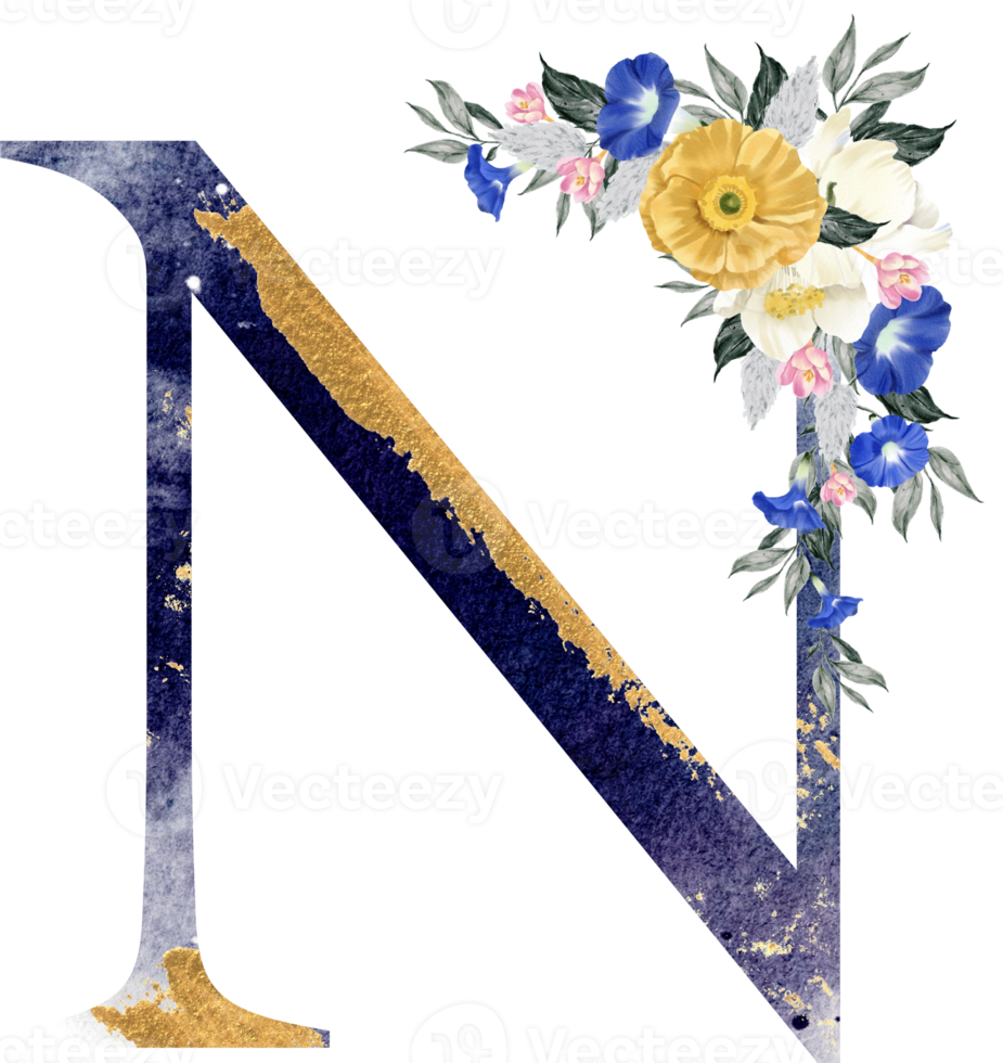 Alphabet and number flower watercolor wedding letter png