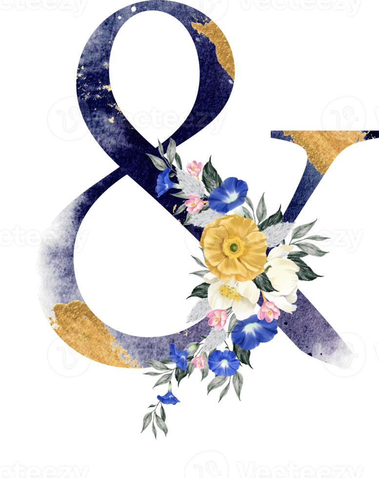 Alphabet and number flower watercolor wedding letter png