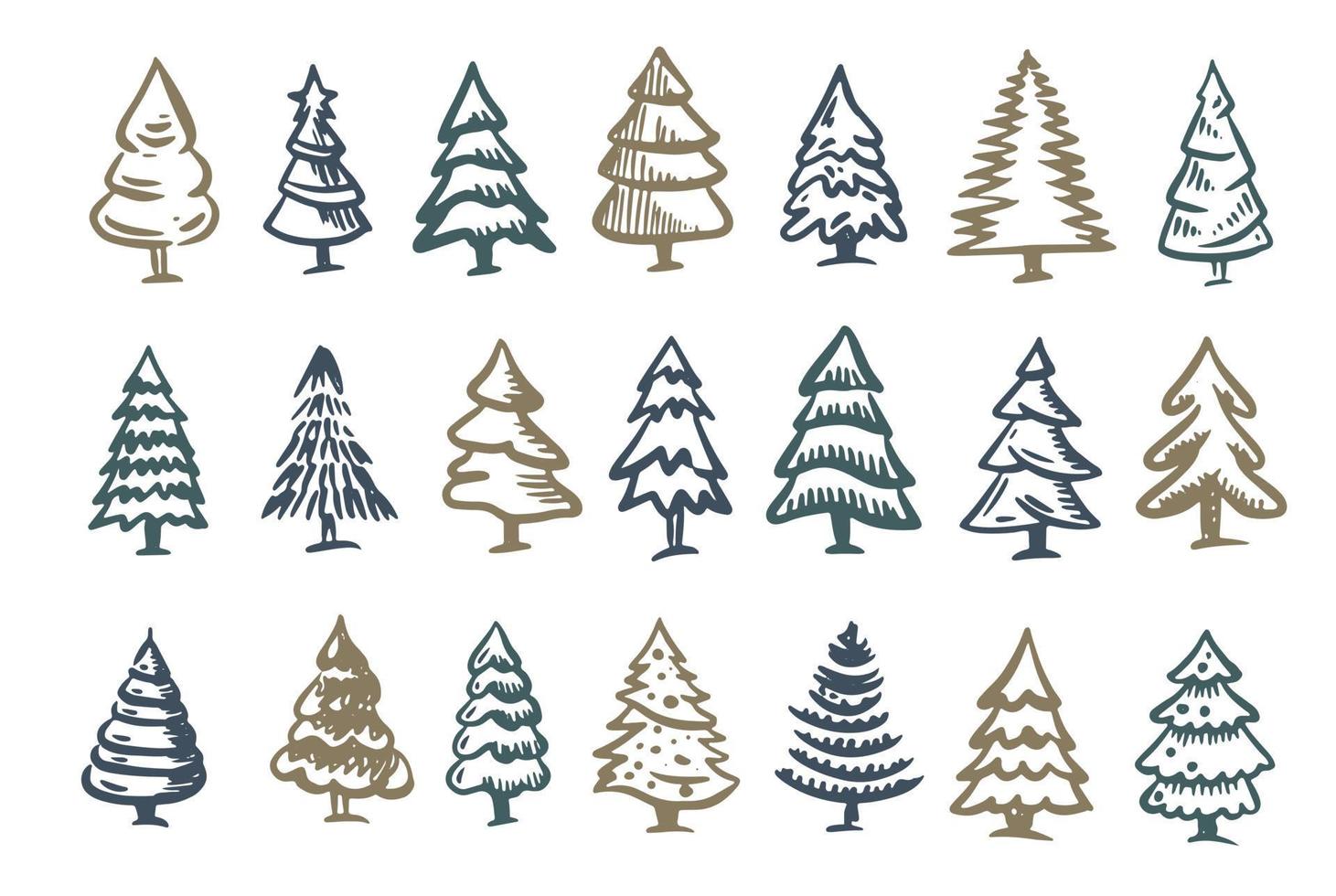 Christmas tree set, Hand drawn illustrations. vector