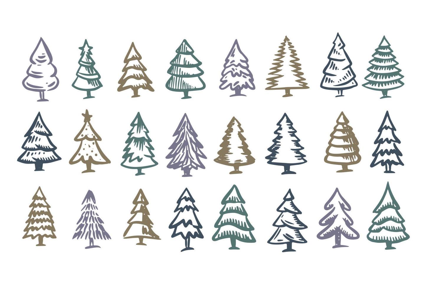 Christmas tree set, Hand drawn illustrations. vector