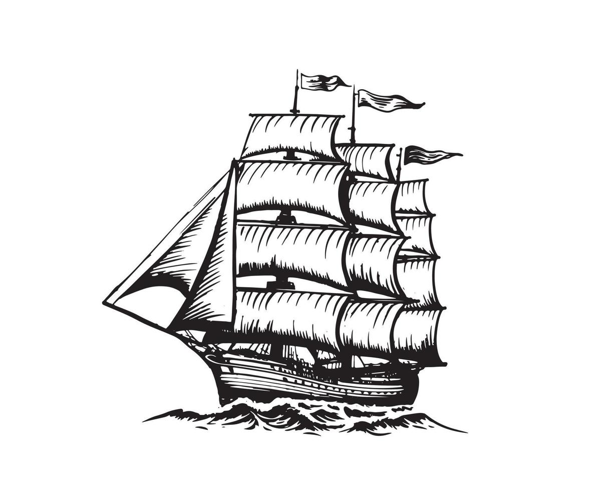 Sailing ship sketch, hand drawn illustrations. Vector. vector