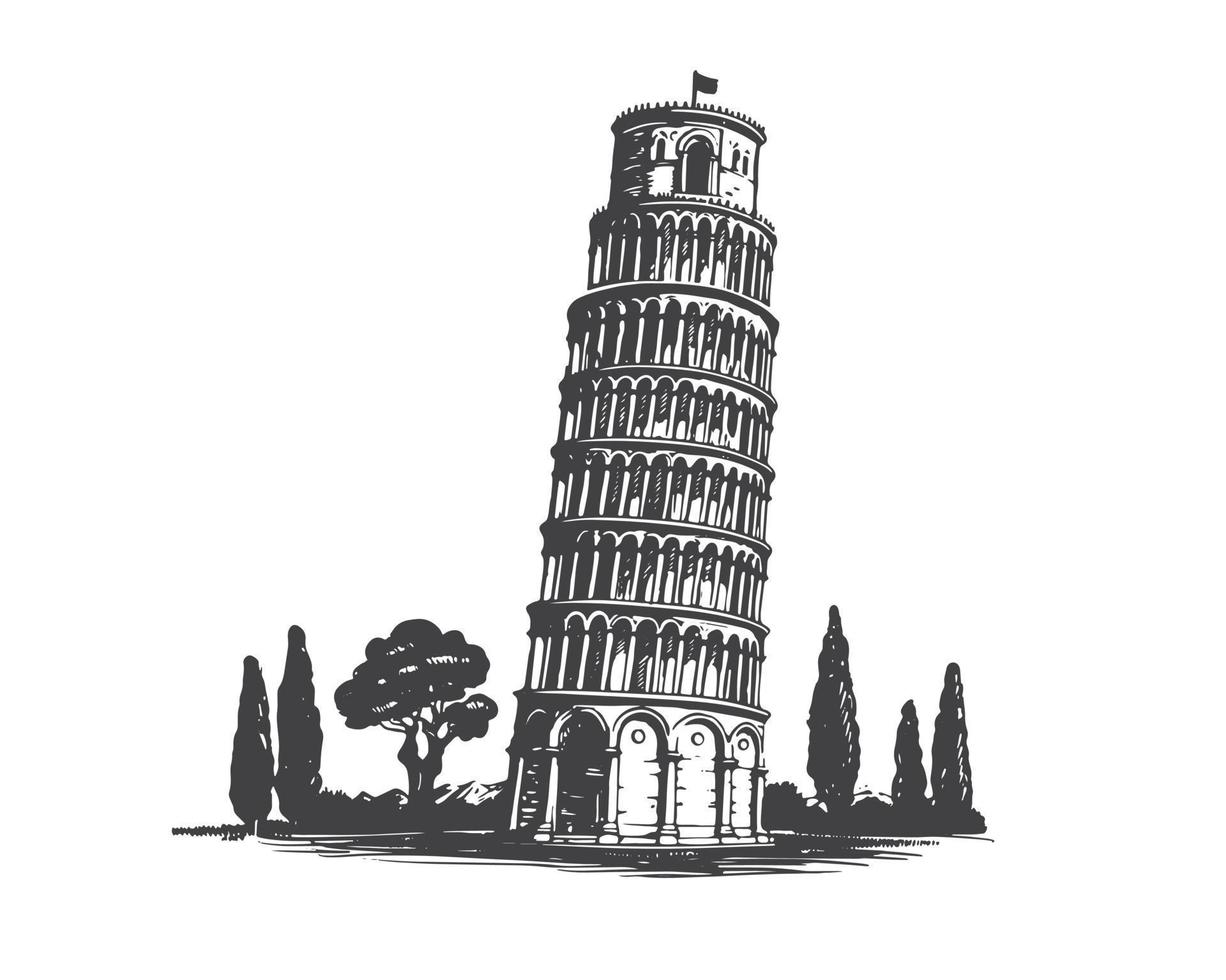 Leaning tower of Pisa hand drawn illustrations vector