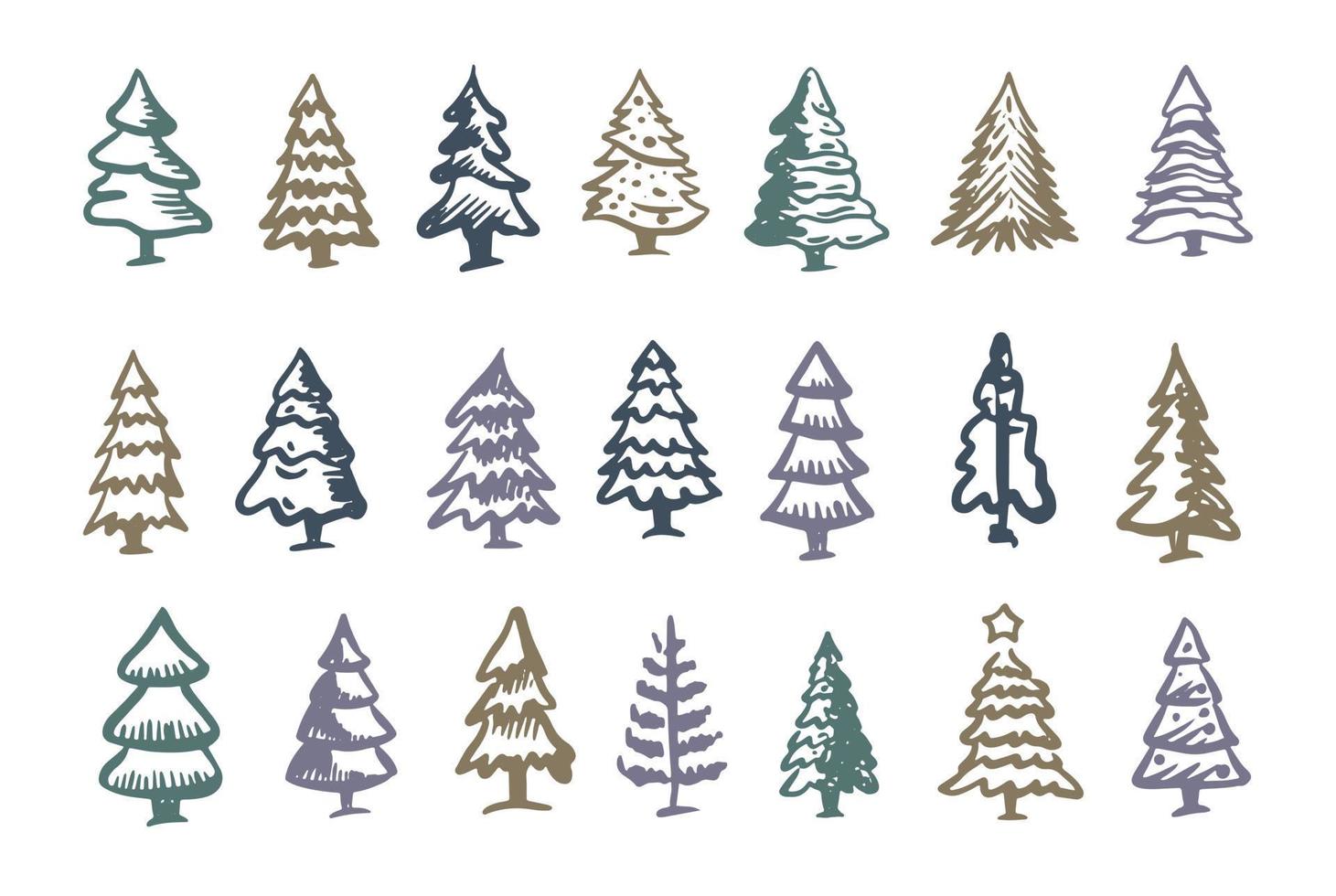 Christmas tree set, Hand drawn illustrations. vector