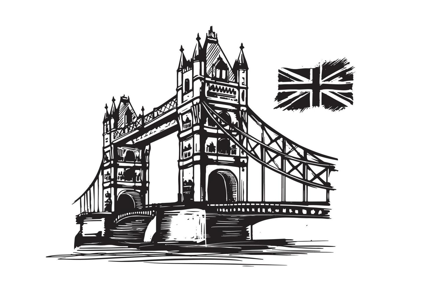 Tower bridge, London, sketch, hand drawn style. vector