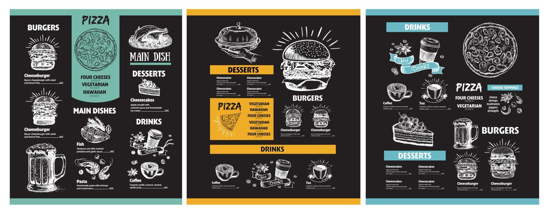 Menu restaurant brochure. Flyer with hand-drawn graphic. vector