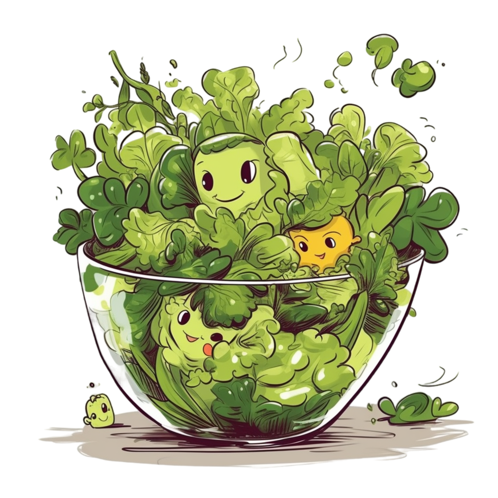 dessin animé vert salade bol ai génératif png