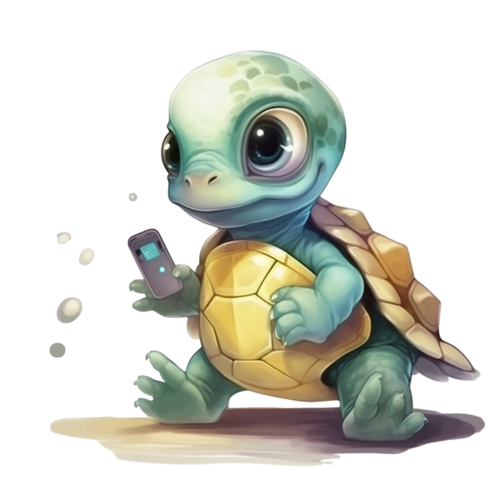 Baby Turtle with Phone AI Generative png
