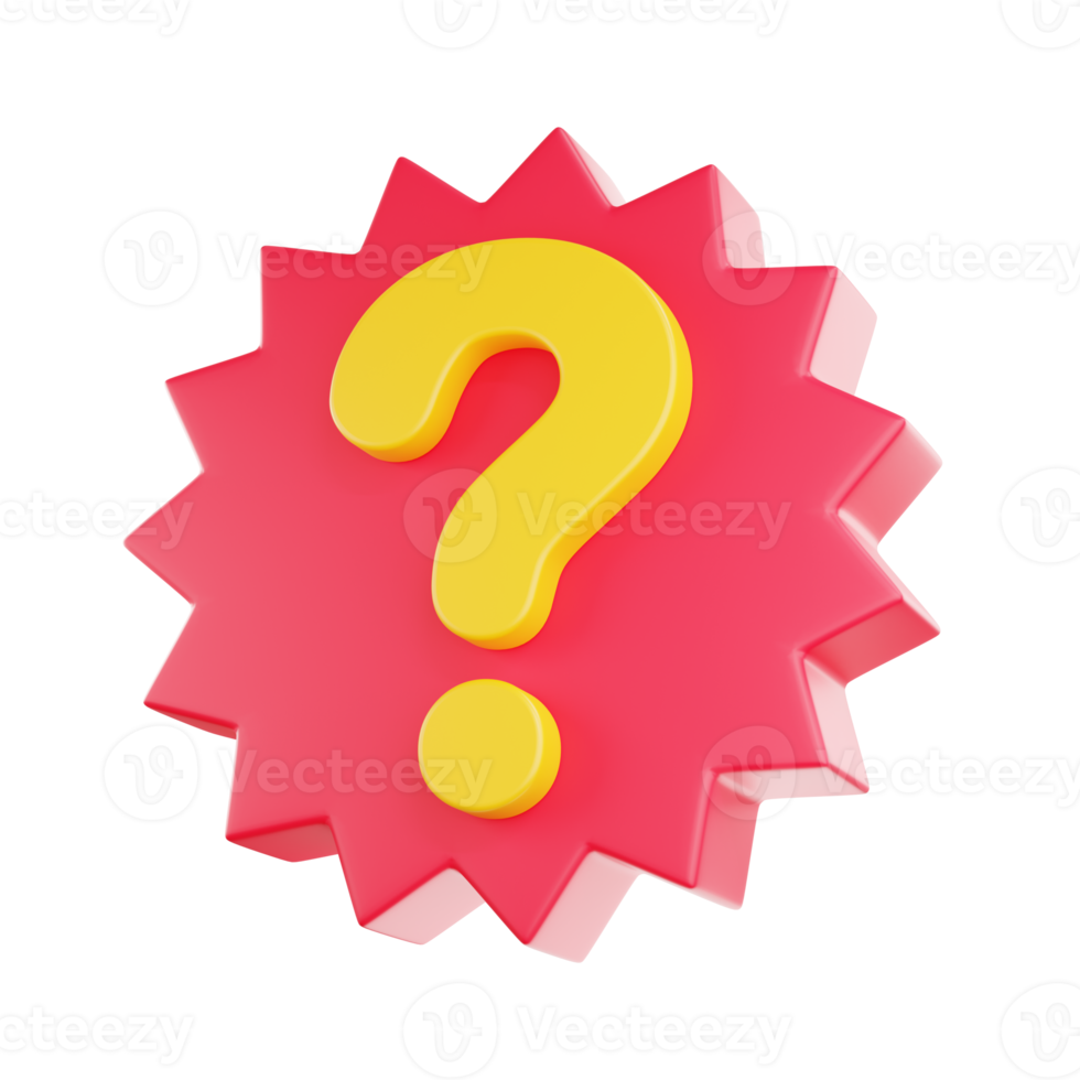 3D render Question mark speech bubble icon. Message box with question sign. png