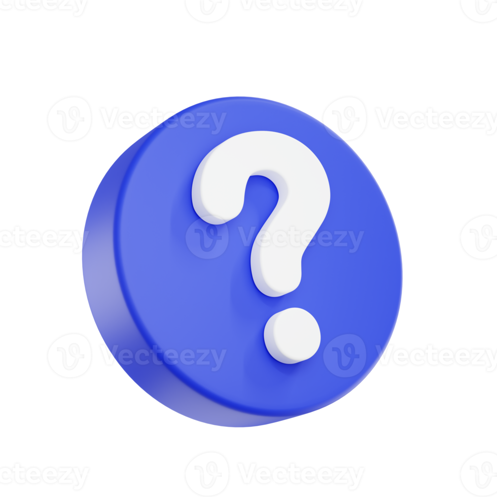 3D render Question mark speech bubble icon. Message box with question sign. png