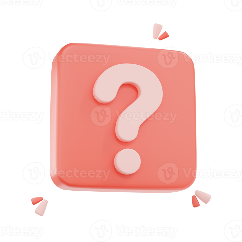 3D render Question mark speech bubble icon. Message box with question sign. png