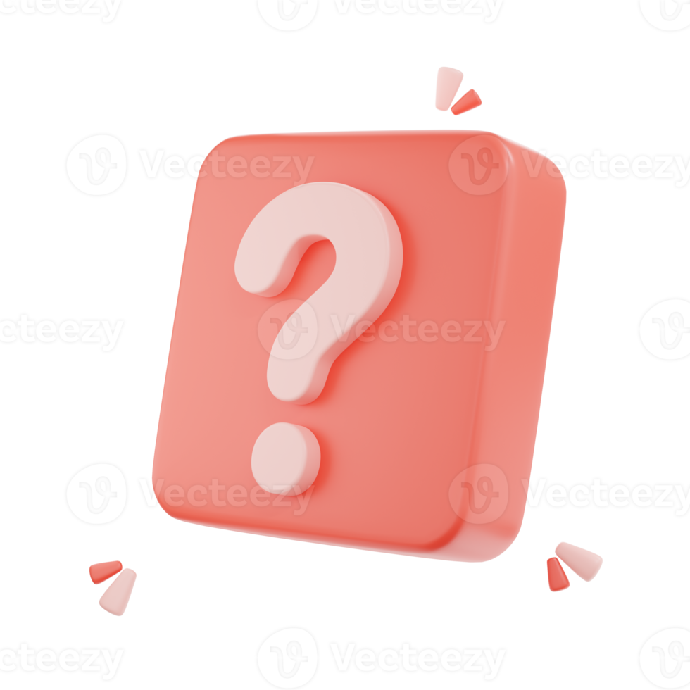 3D render Question mark speech bubble icon. Message box with question sign. png