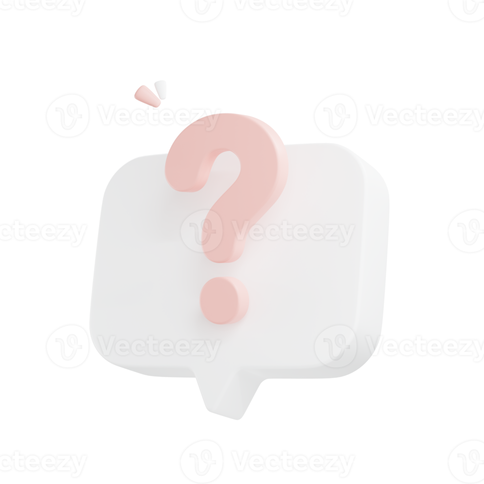 3D render Question mark speech bubble icon. Message box with question sign. png