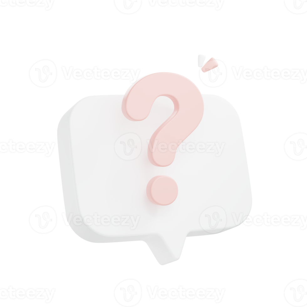 3D render Question mark speech bubble icon. Message box with question sign. png