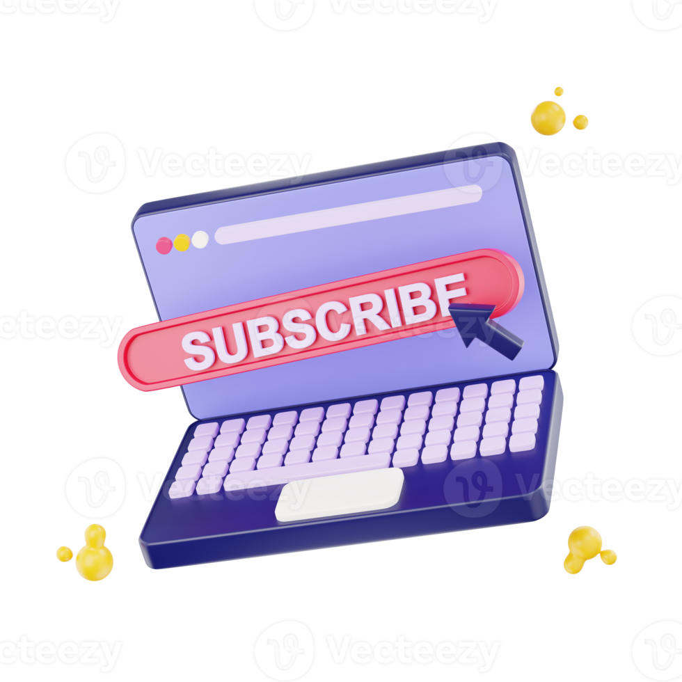 3d render subscription on the laptop for social media. 3d subscribe background. png
