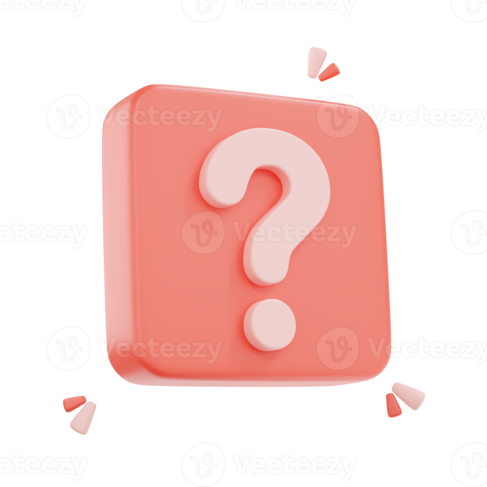 3D render Question mark speech bubble icon. Message box with question sign. png