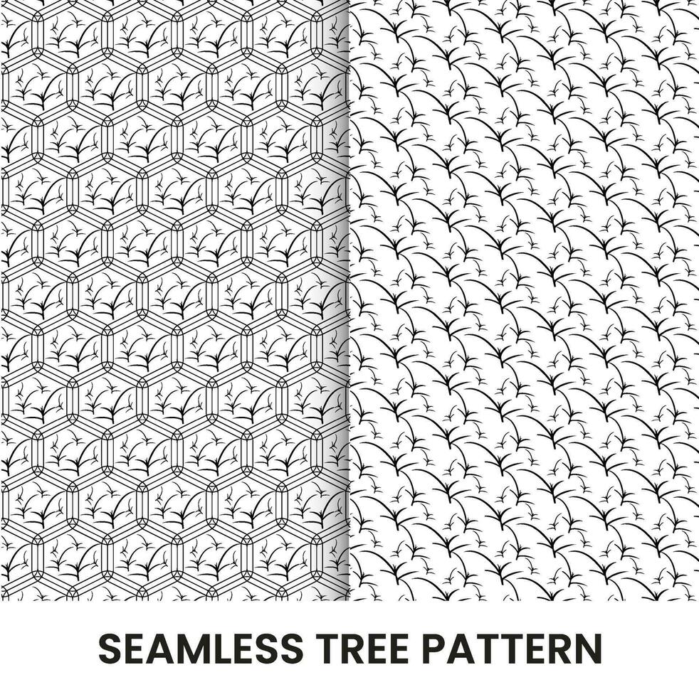 seamless hand drawn tree pattern template design vector