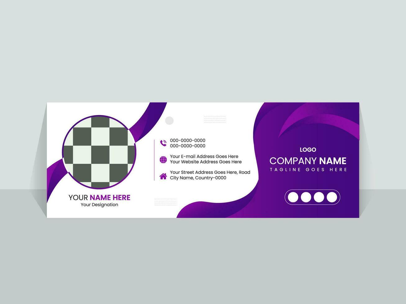 purple modern social media cover or email signature template design contact card vector