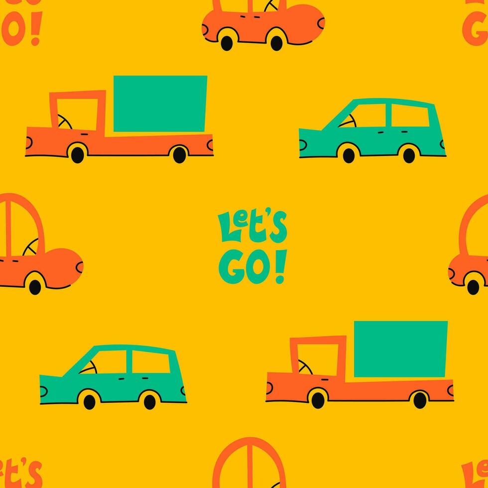 Cars seamless pattern with text vector