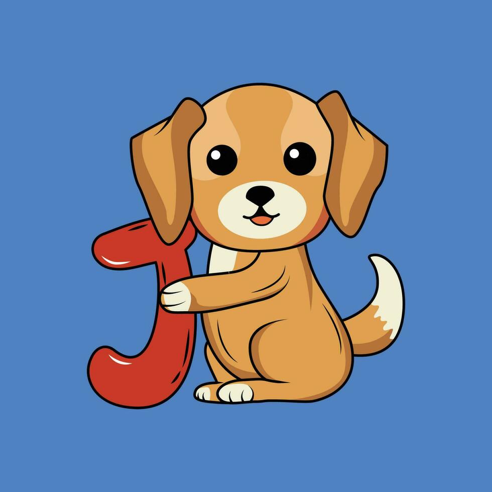 Cute Dog with J Letter Vector Illustration