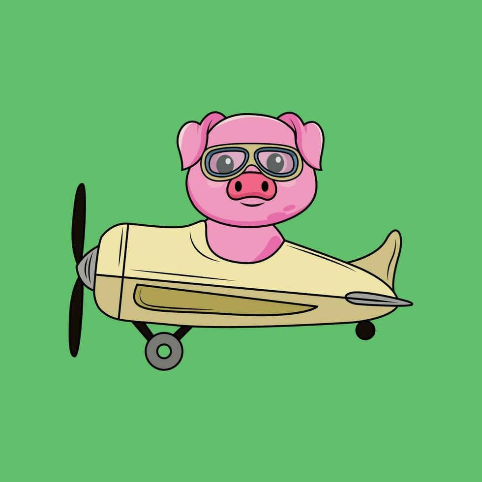 Cute Pilot big with airplane Cartoon Sticker vector Illustration