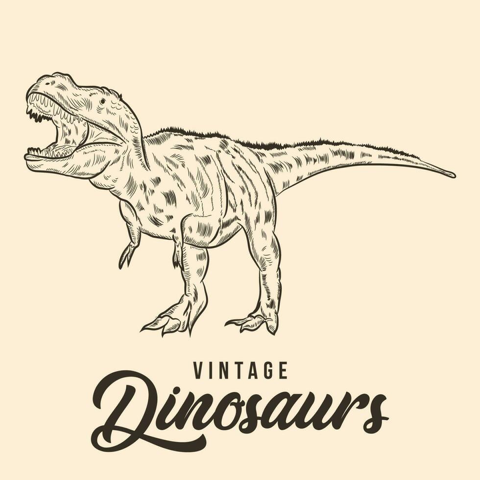 Vintage Hand Drawing Dinosaurs Sketch Vector Illustration