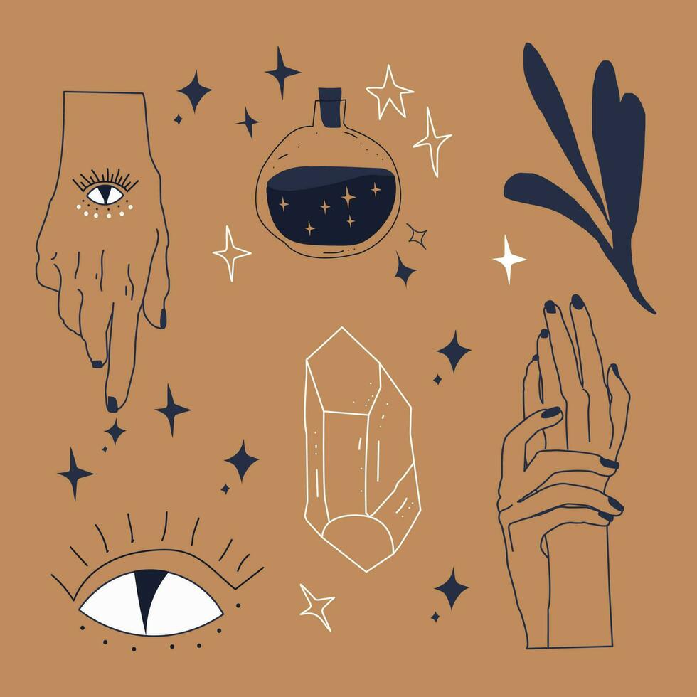 set of magical witchcraft design elements. vector