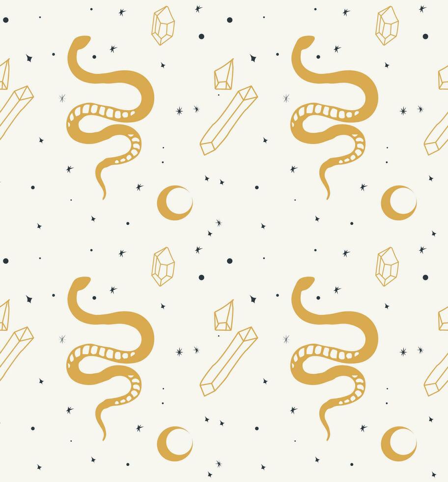 esoteric snakes and crystals seamless pattern. vector