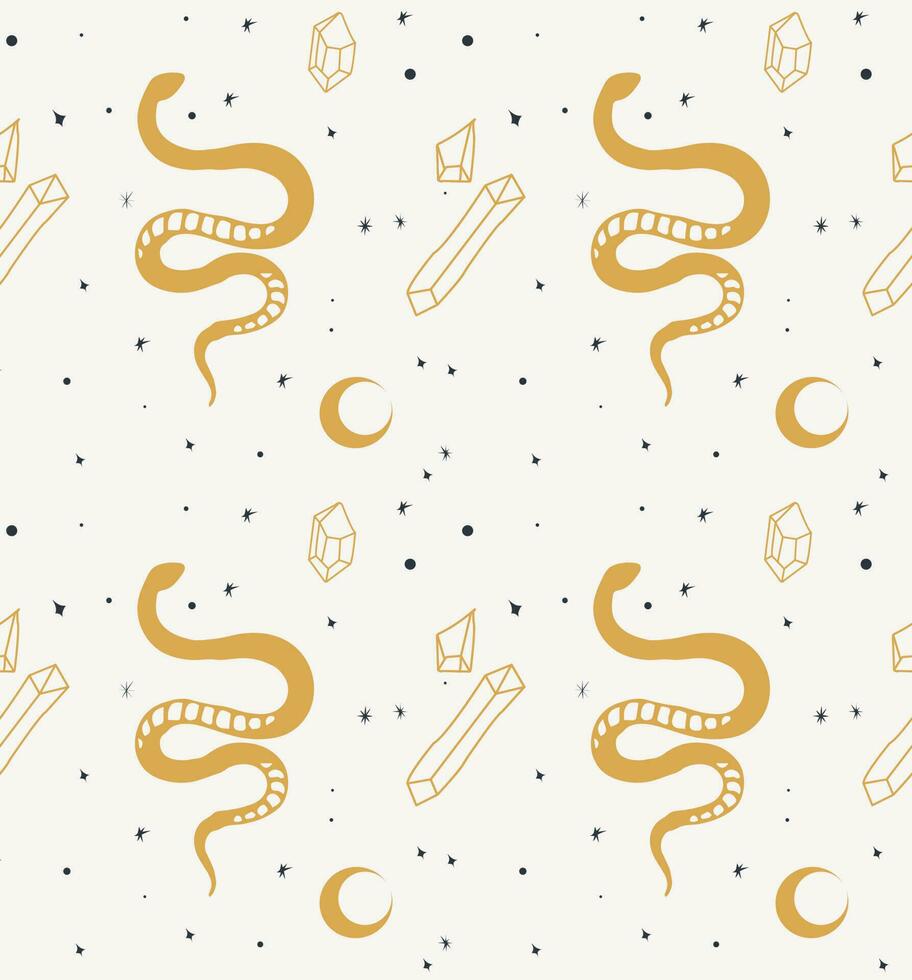 esoteric snakes and crystals seamless pattern. vector