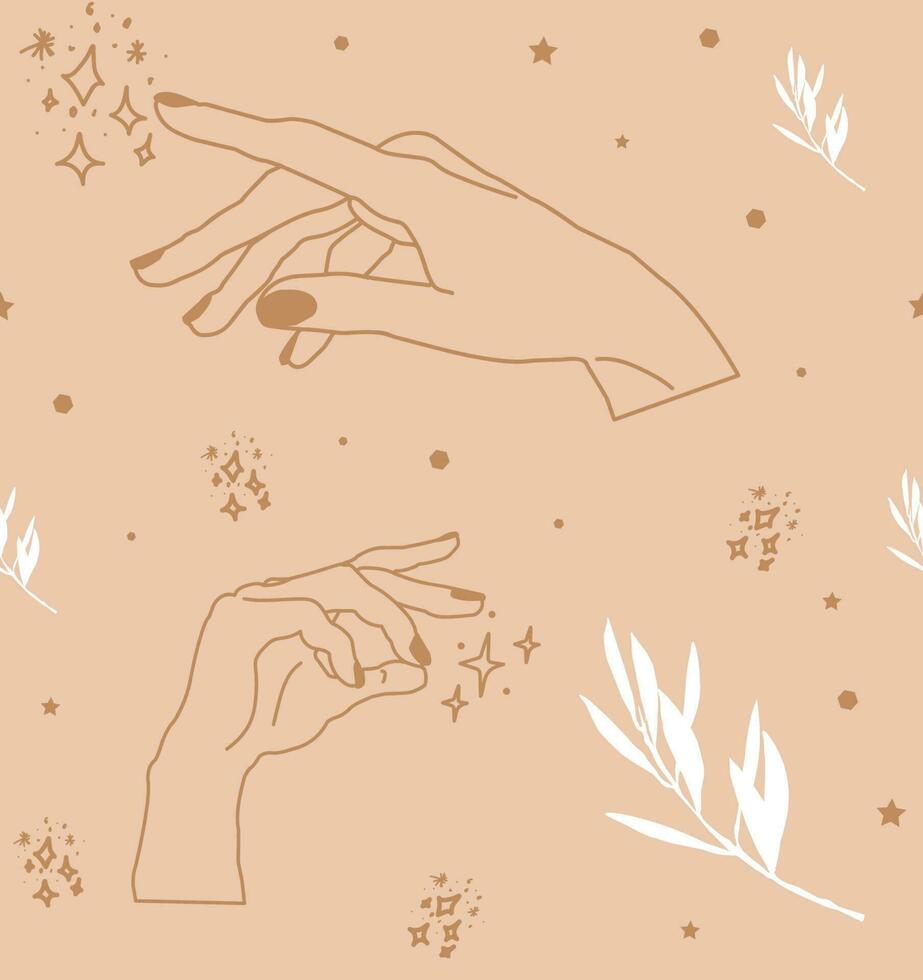 Boho styled esoteric hand seamless pattern. vector
