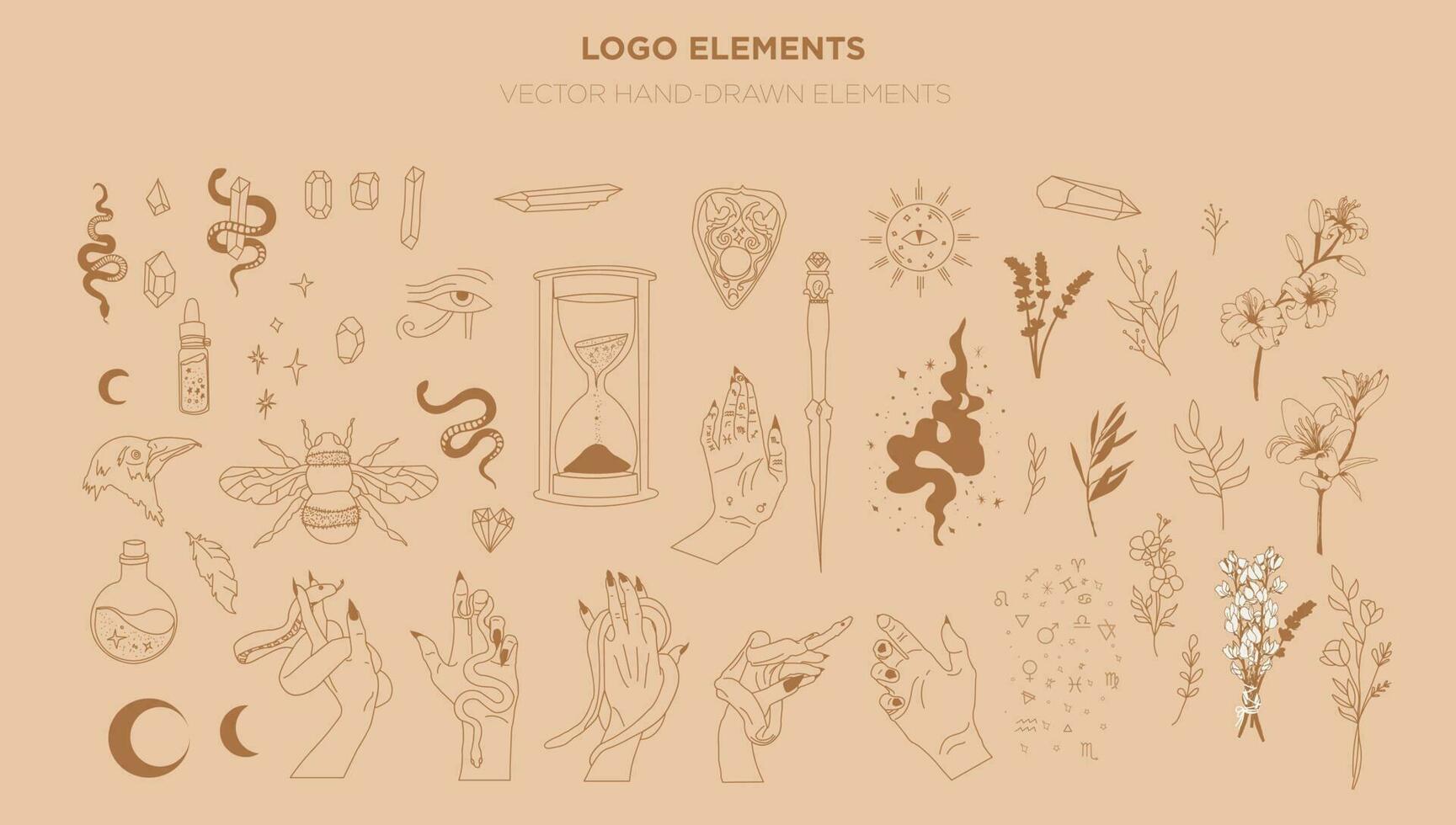 set of witchcraft icons and design elements vector
