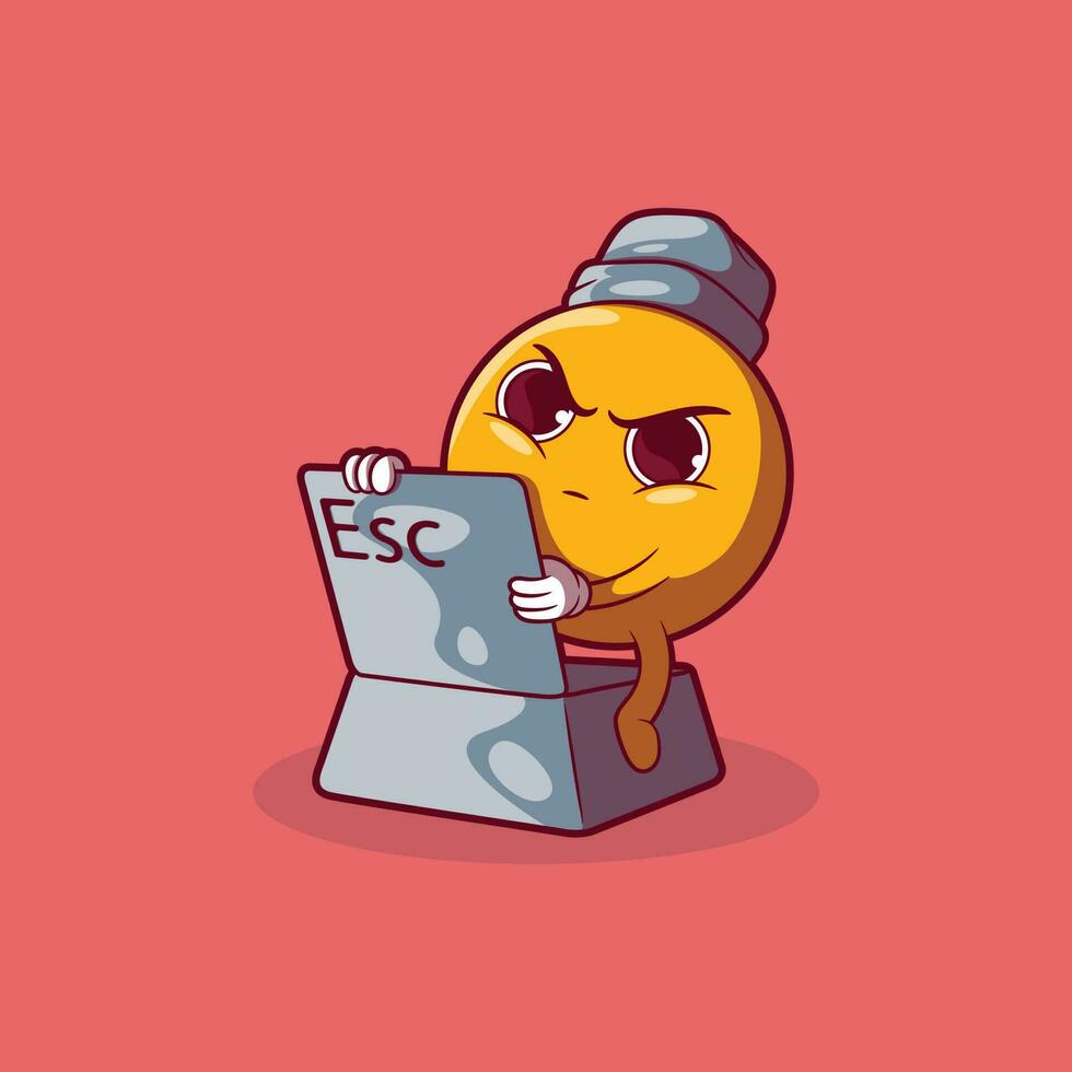 An emoji character coming out of an escape key vector illustration. Privacy, technology, security design concept.