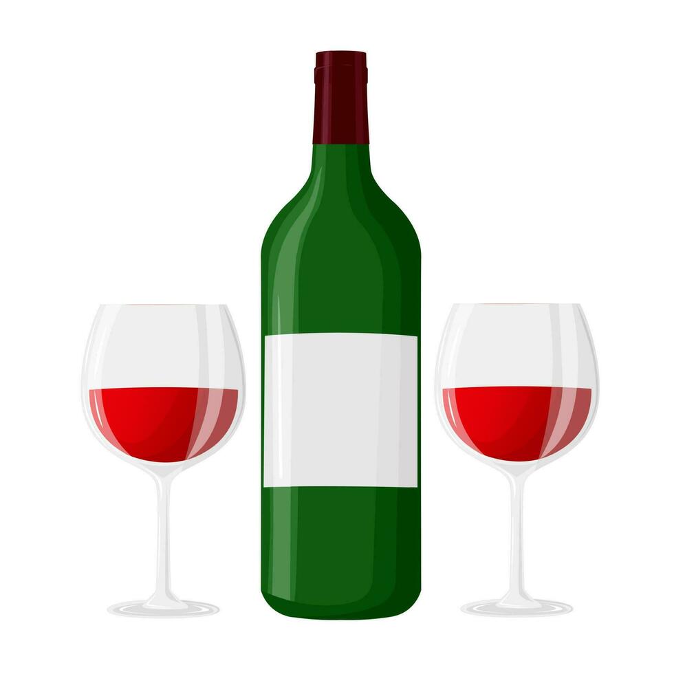 Wine bottle and two glasses with wineglass. National Wine Day. 25 May. Can be used as invitation banner for wine party or as menu cover for wine bar. Vector illustration