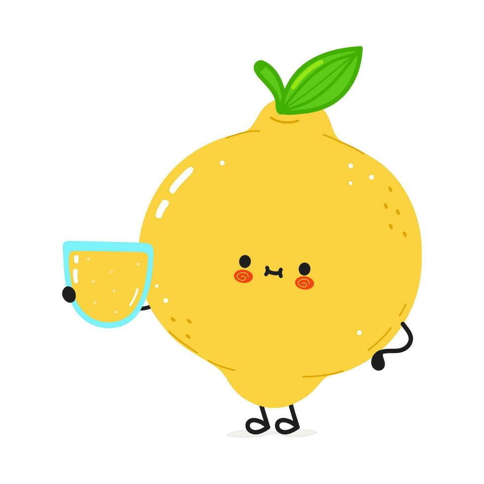 limón con vaso de jugo. vector mano dibujado dibujos animados kawaii personaje ilustración icono. aislado en blanco antecedentes. limón personaje con vaso de jugo concepto