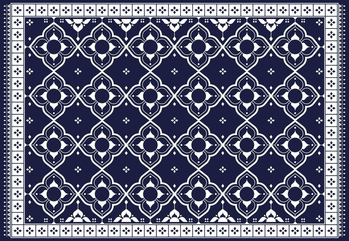 geometric and flower white line ethnic fabric pattern on blue background for cloth carpet wallpaper background wrapping vector