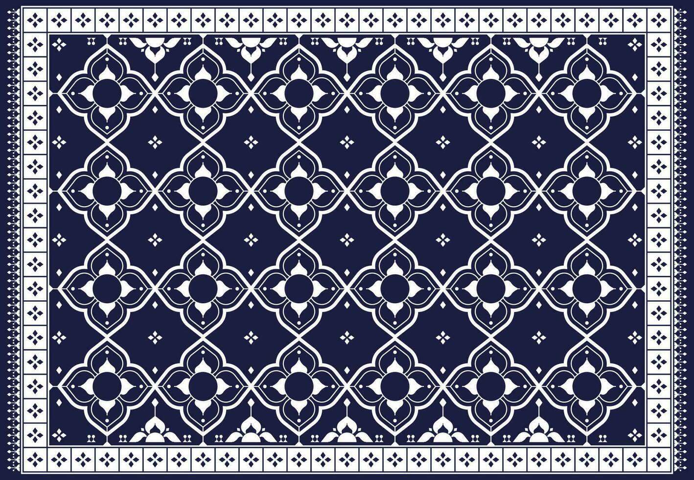 geometric and flower white line ethnic fabric pattern on blue background for cloth carpet wallpaper background wrapping vector