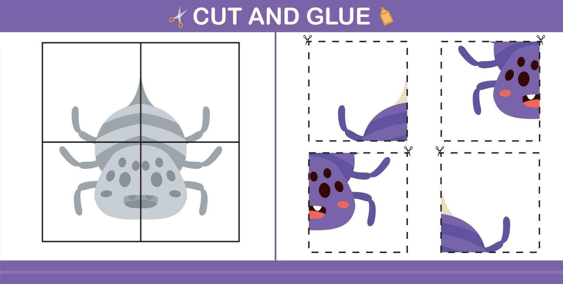 cut and glue insect education paper game for kindergarten and preschool cut and glue game for kids vector