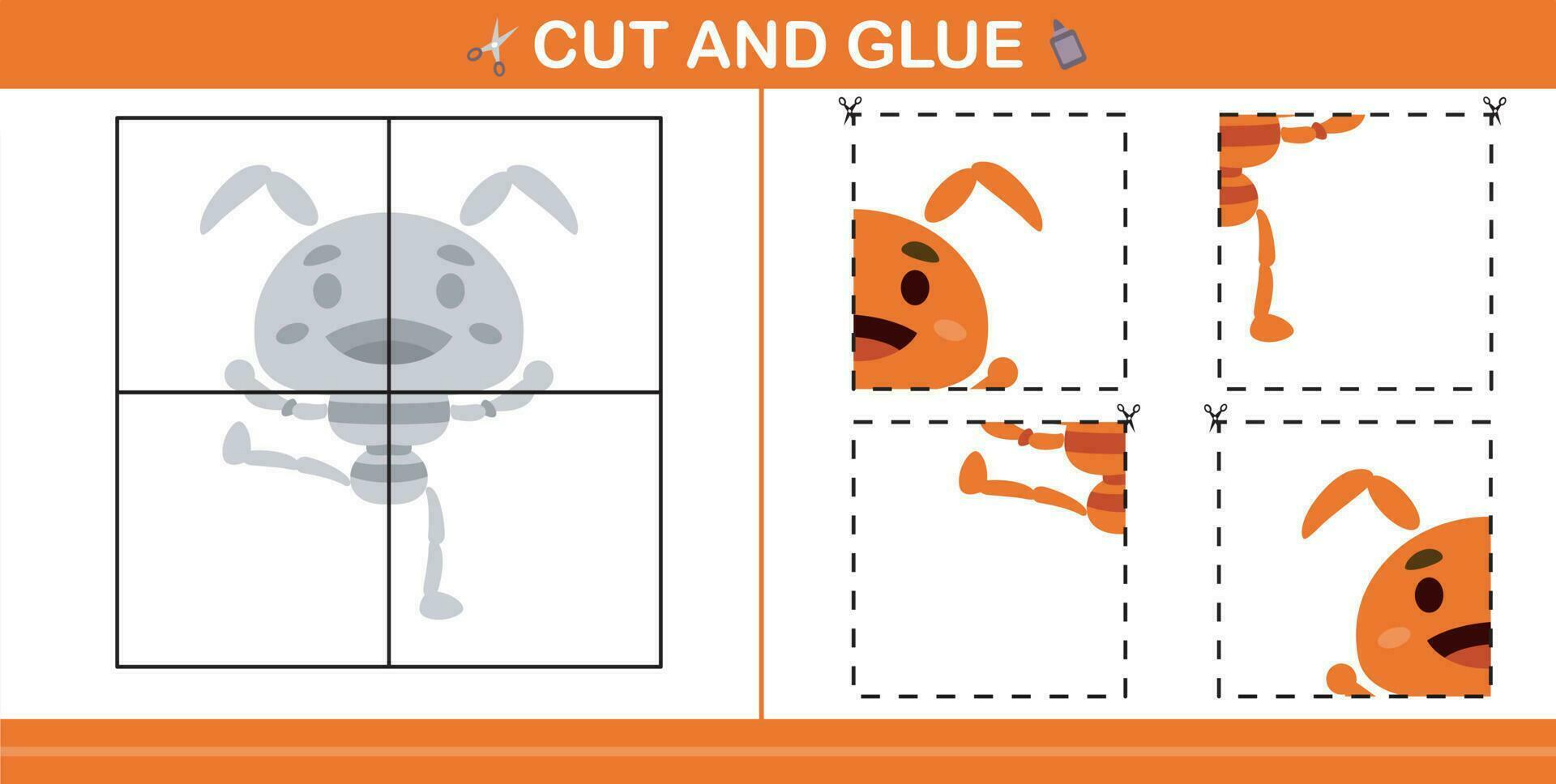 cut and glue insect education paper game for kindergarten and preschool cut and glue game for kids vector