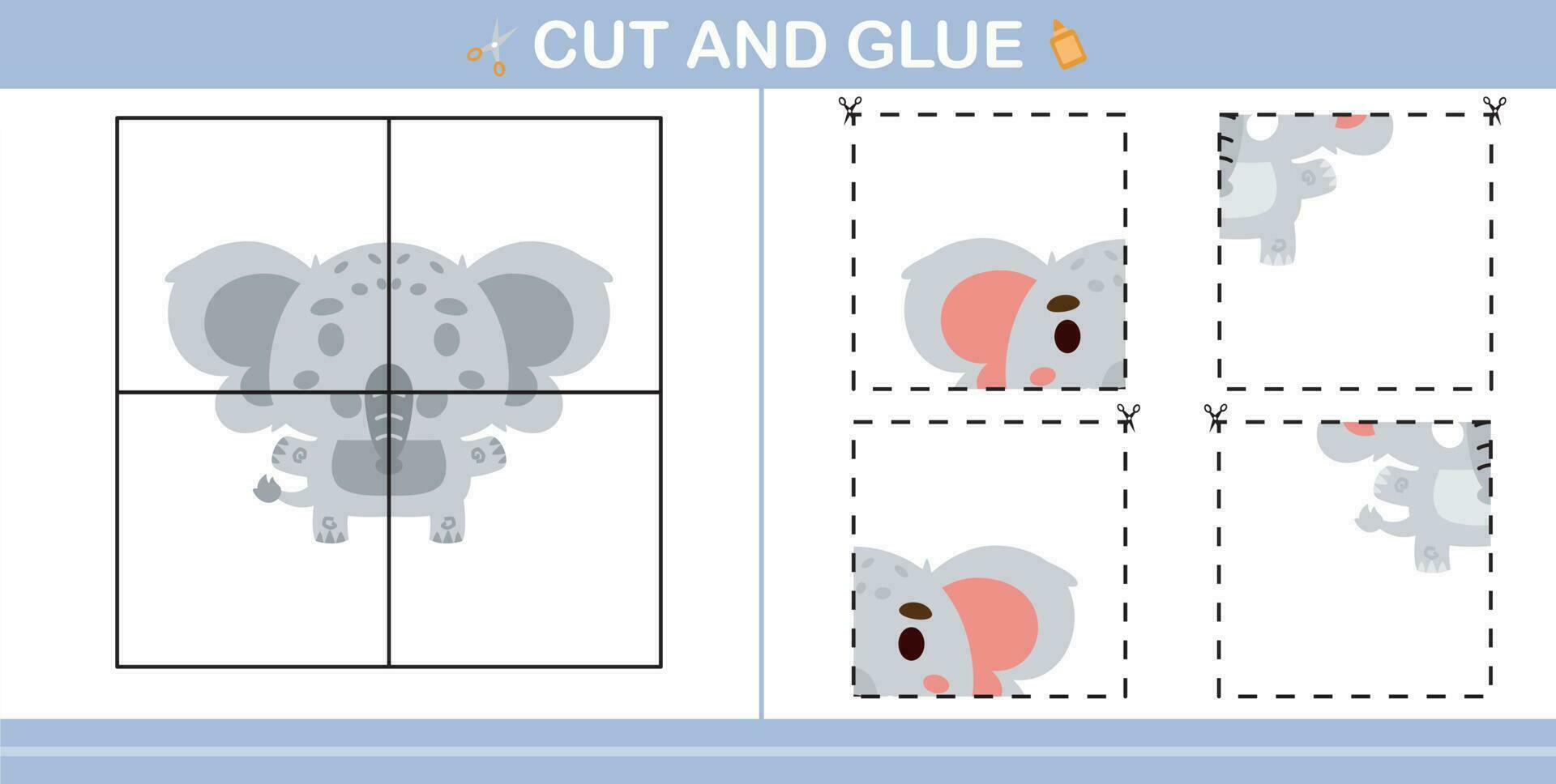 cut and glue animal education paper game for kindergarten and preschool cut and glue game for kids vector