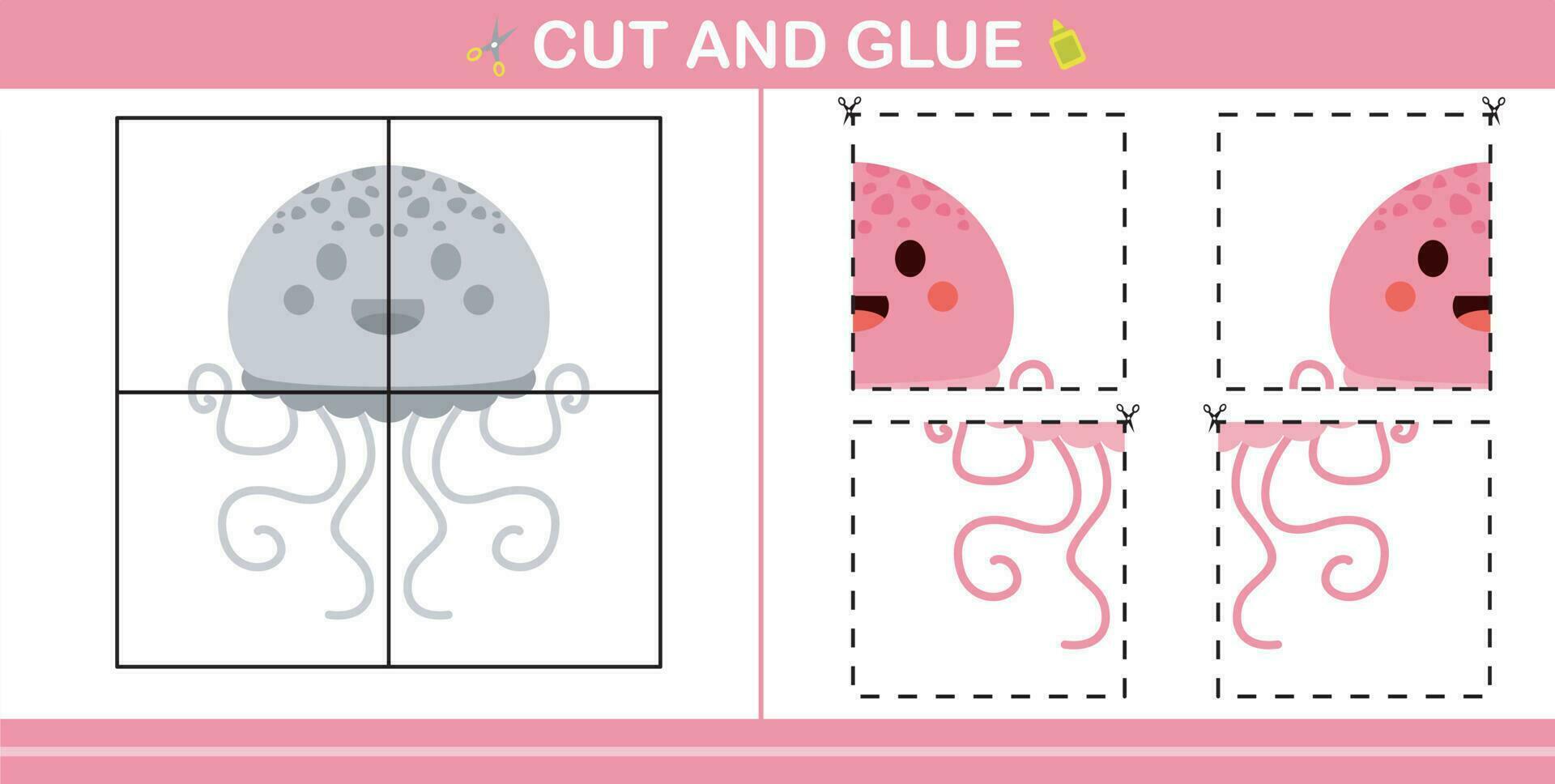 cut and glue animal education paper game for kindergarten and preschool cut and glue game for kids vector