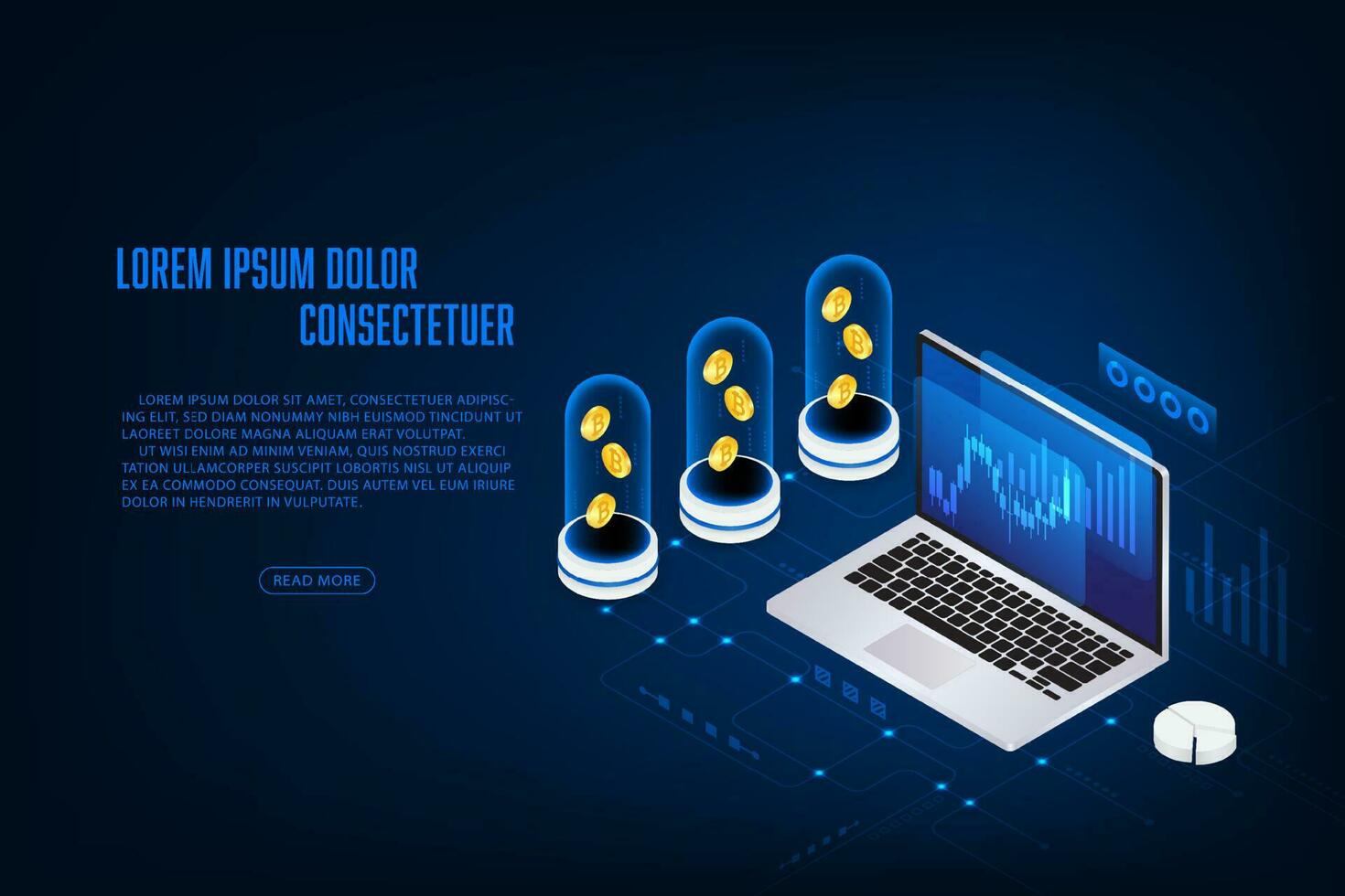 Vector isometric laptop finance and trading online application concept.