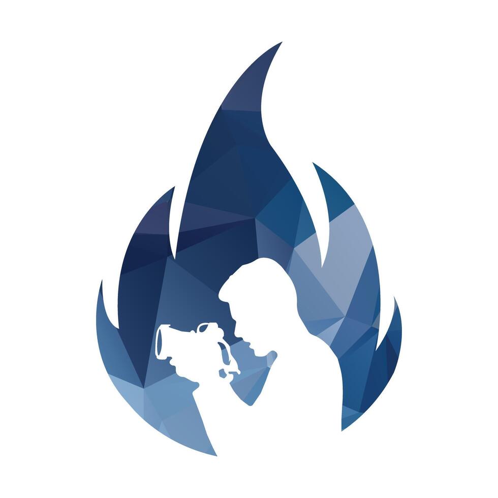 Photographer with a camera on fire vector logo design template. Silhouette of photographer with a camera on fire.