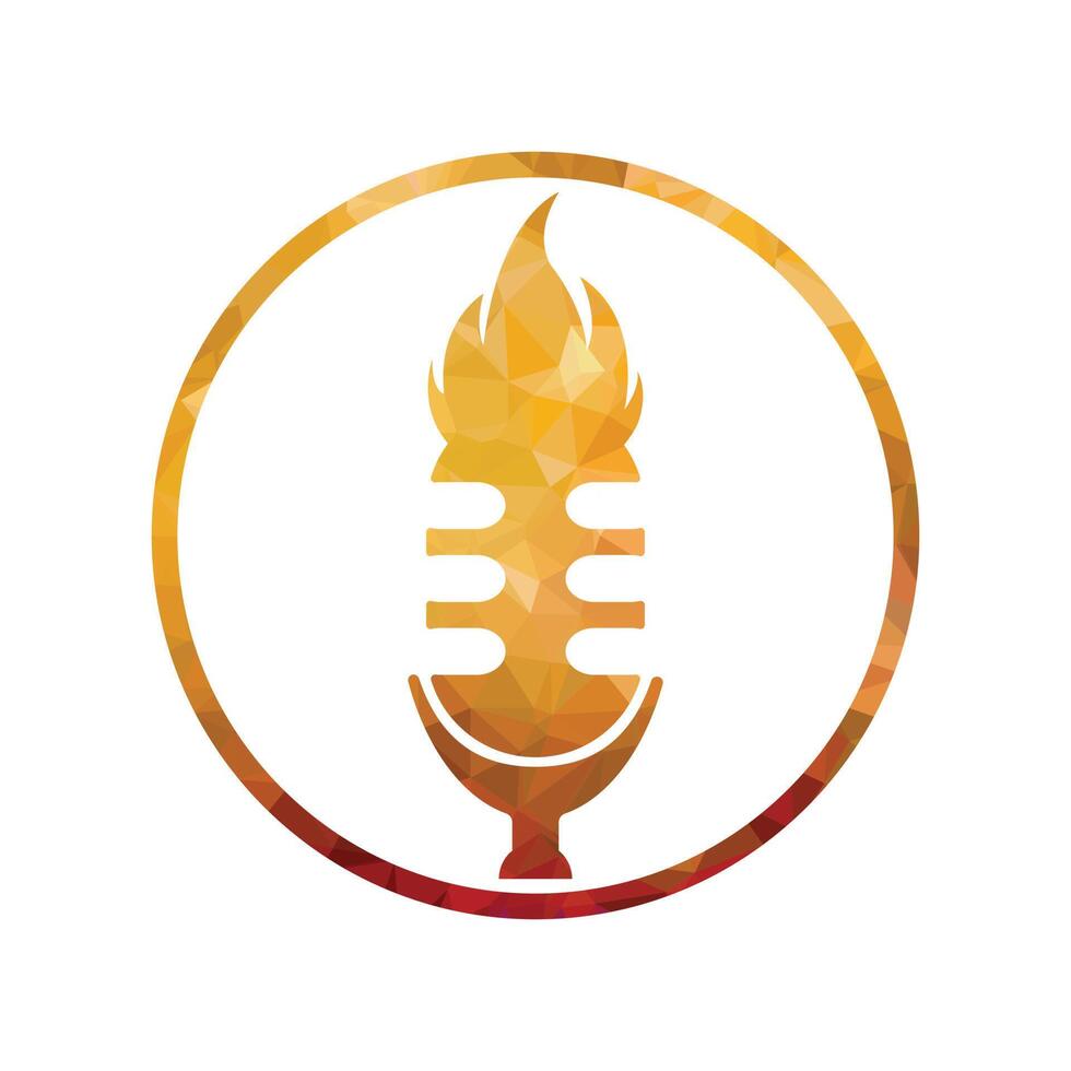 Podcast fire hot talk Illustration of a microphone icon with a fire design on a white background vector