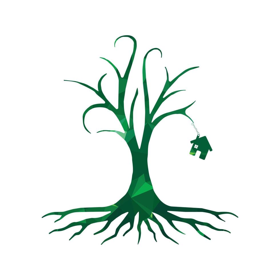 Real estate concept. Tree with Home in hand. Vector illustration.