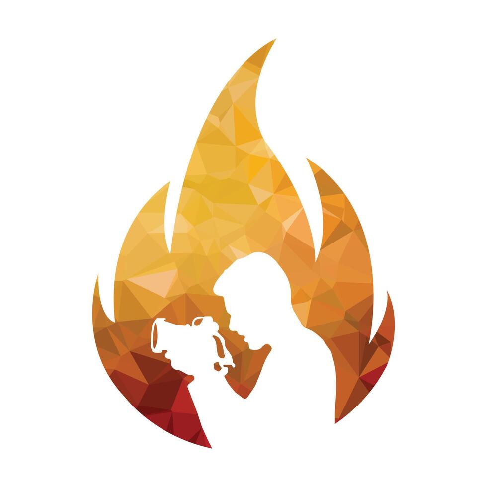 Photographer with a camera in fire. Vector illustration design template.