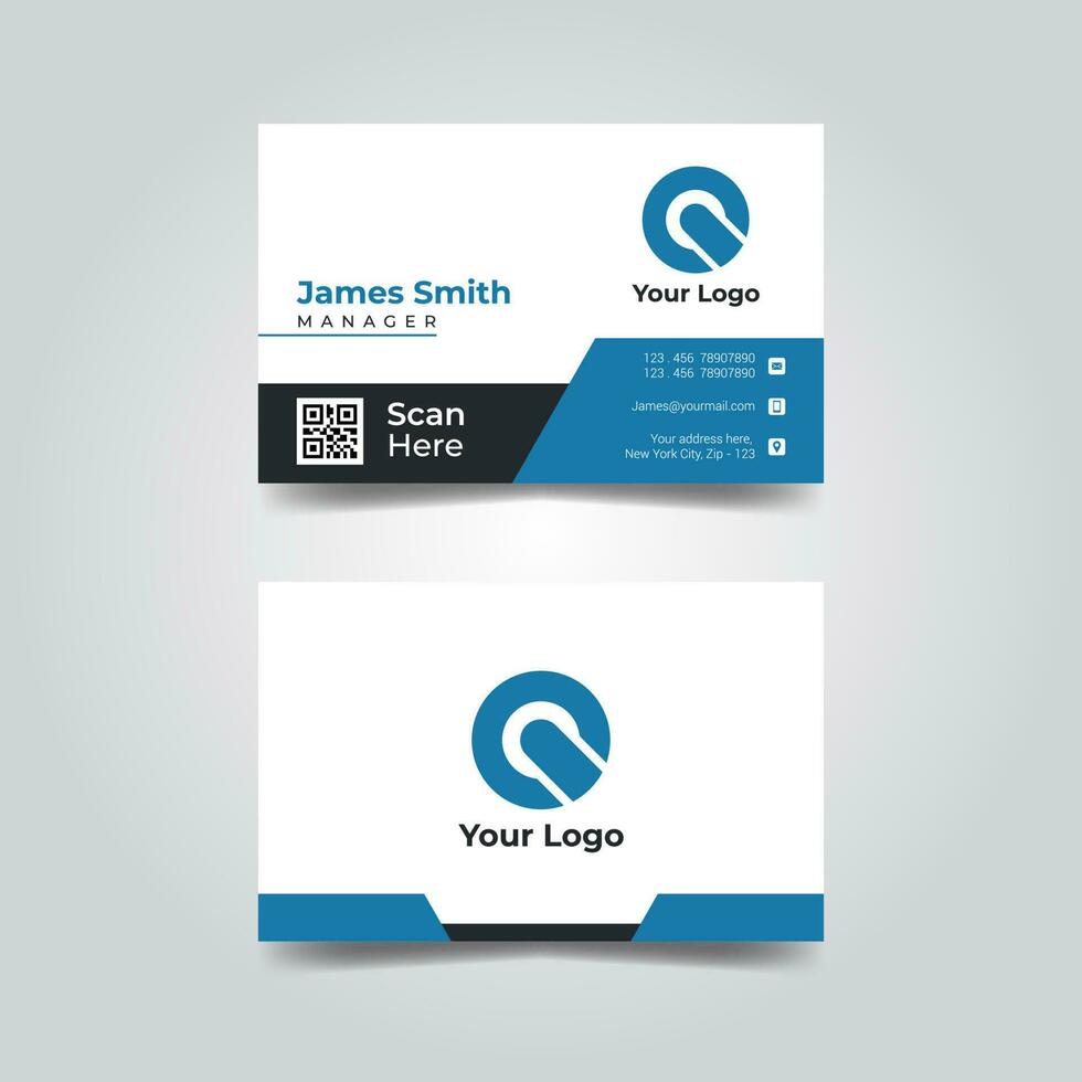 Elegant Business Card Vector Design in blue color suitable for finance, technology, network, computer business