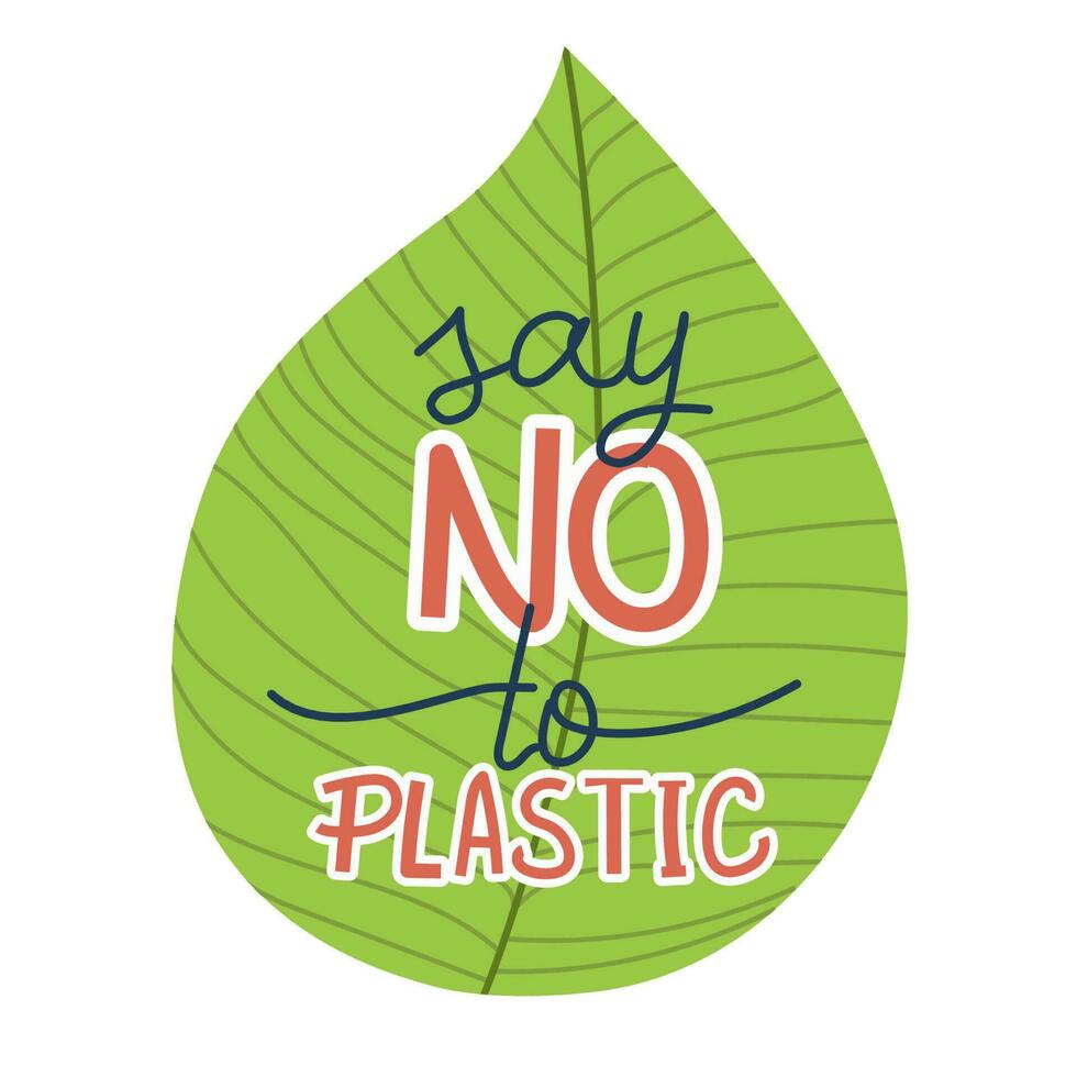 Say no to plastic. Bring your own bag, cup. Ecology friendly shopping, zero waste concept. Sticker vector