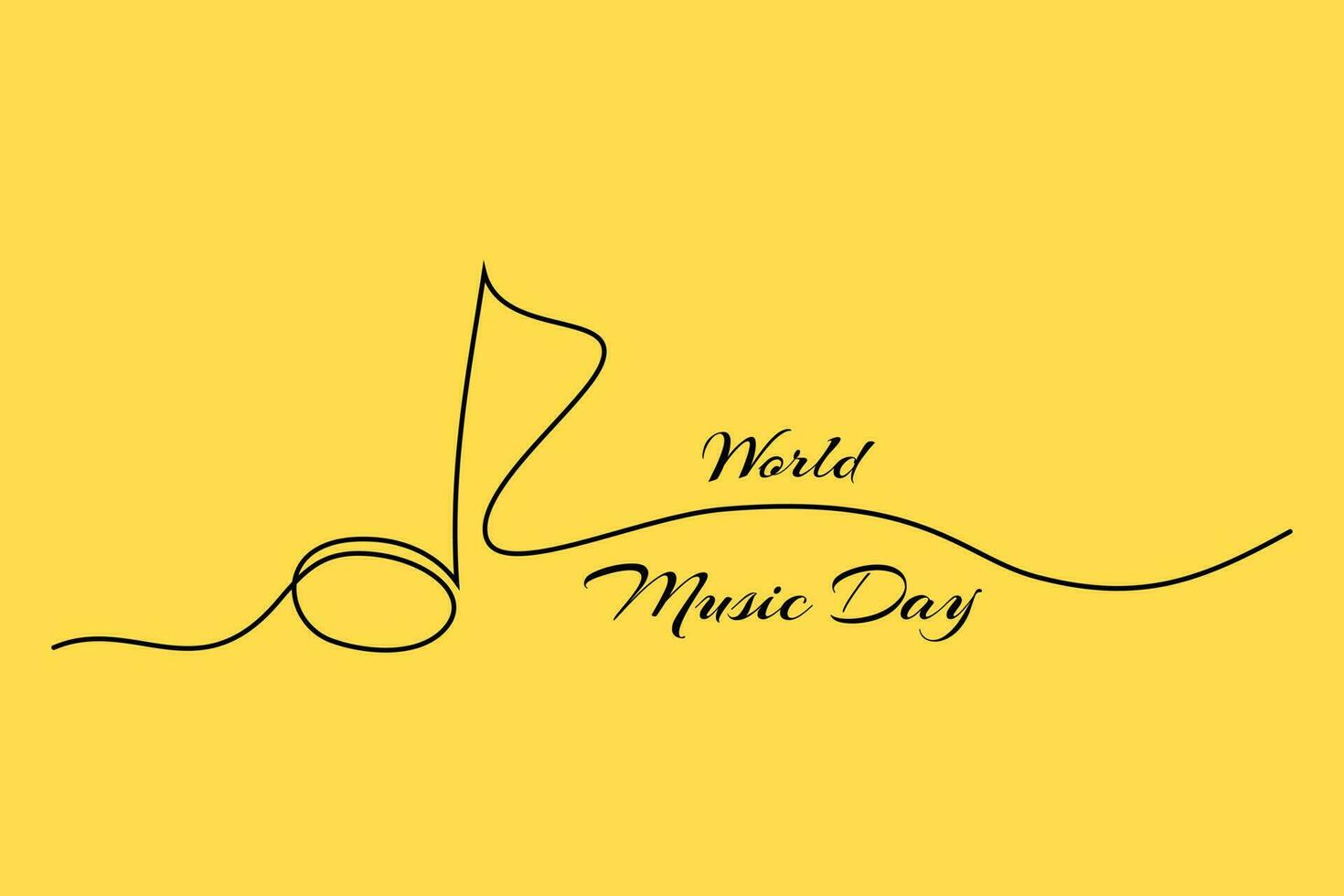 Vector illustration of one line notes and the inscription World Music Day on a yellow background.