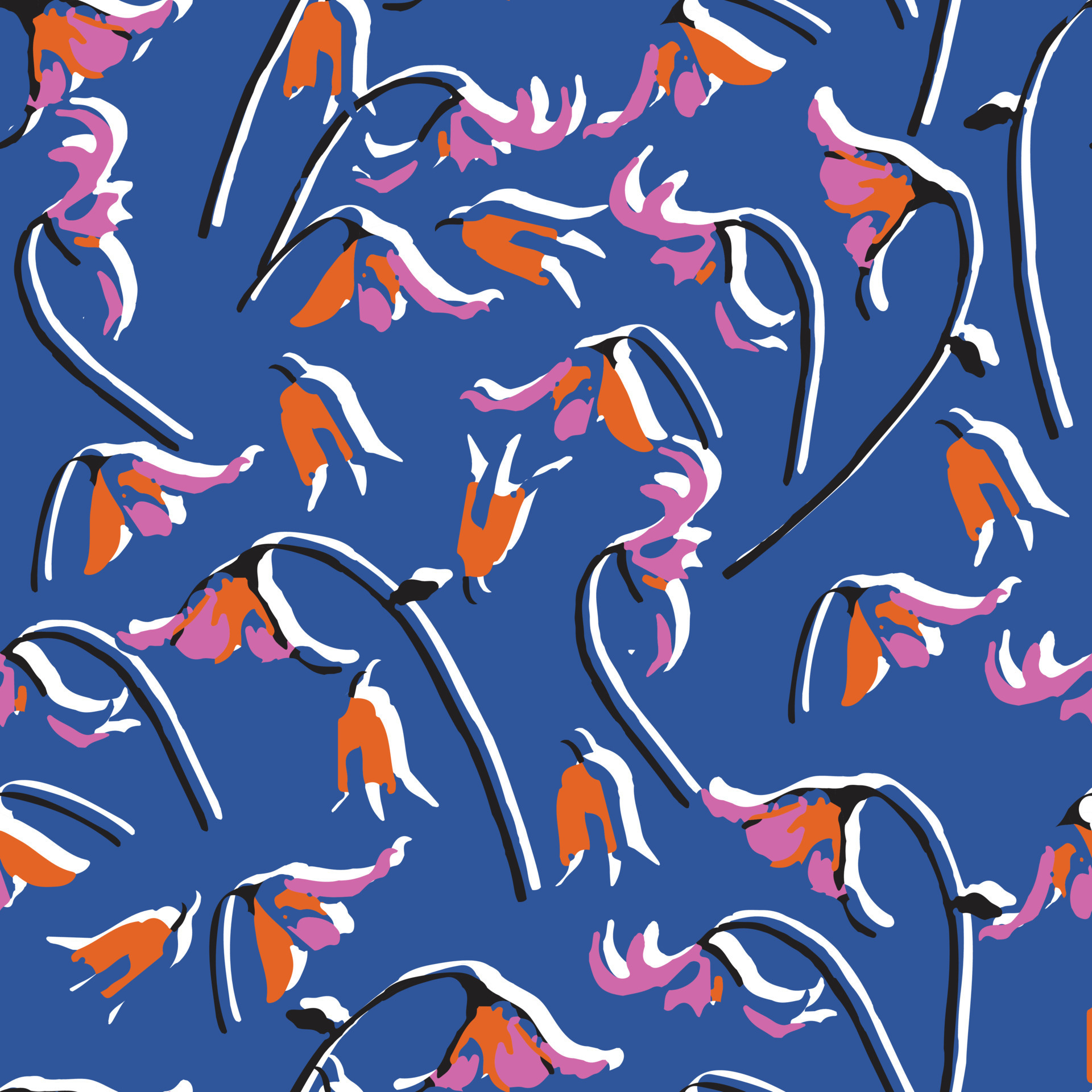 seamless doodle abstract hand drawn flower pattern on blue background